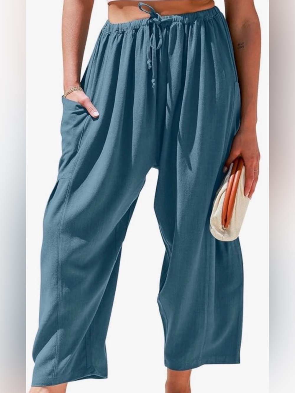 NWT Tarse Blue Wide-Leg Linen-Blend Lightweight Elastic Waist Pants Women’s XL
